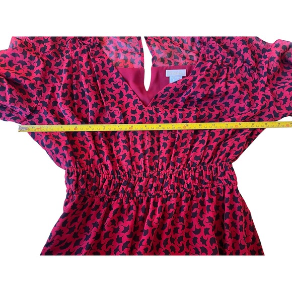 Shoshanna Eden Red Ginkgo Silk Chiffon Midi Dress - Picture 7 of 9